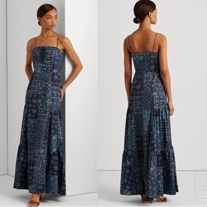 Lauren Ralph Patchwork Crepe Maxi Dress